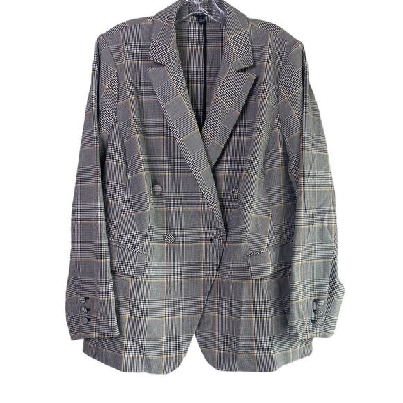 Lane Bryant Double Breasted Houndstooth Plaid Blazer Shoulder Pads 16 Grey #4103 - Picture 1 of 15